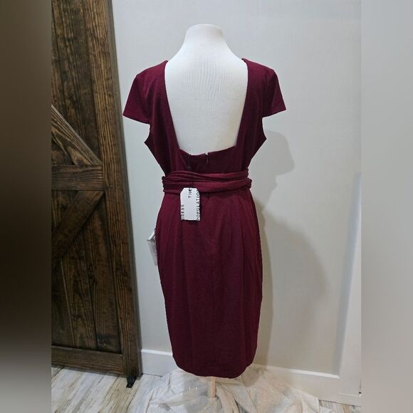 Dress The Population Dana Wrap Waist Midi Cocktail Dress NWT size XXL Burgundy - Picture 5 of 6